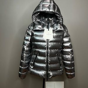 MONCLER Metallic Hooded Quilted Shell Down Jacket In dark grey Silver

Size 4
